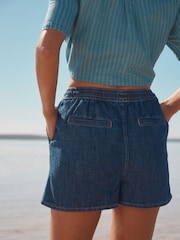 Dark Blue Pull-On Elasticated Denim Shorts - Image 4 of 8