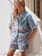 Postcard Printed 100% Cotton Lightweight Denim Pull On Shorts - Image 2 of 5