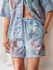 Postcard Printed 100% Cotton Lightweight Denim Pull On Shorts - Image 3 of 5
