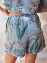 Postcard Printed 100% Cotton Lightweight Denim Pull On Shorts - Image 4 of 5