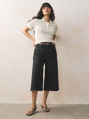 Black Pleated Front Denim Longline Shorts - Image 1 of 7