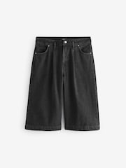 Black Pleated Front Denim Longline Shorts - Image 5 of 7