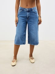 Dark Blue Longline Jort Denim Shorts - Image 2 of 7