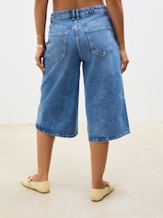 Dark Blue Longline Jort Denim Shorts - Image 3 of 7
