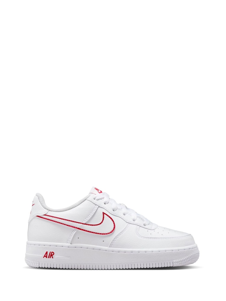Nike White University Red Air Force 1 Youth Trainers - Image 1 of 10