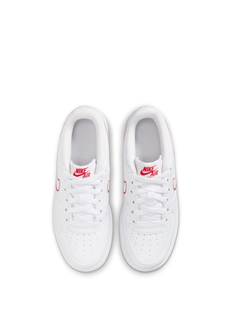 Nike White University Red Air Force 1 Youth Trainers - Image 10 of 10