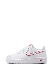 Nike White University Red Air Force 1 Youth Trainers - Image 5 of 10