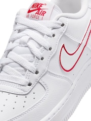 Nike White University Red Air Force 1 Youth Trainers - Image 8 of 10