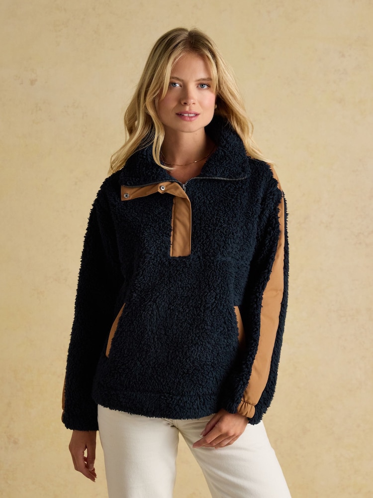 Joules Tilly Navy Quarter Zip Borg Fleece - Image 1 of 7 Joules Tilly Navy Quarter Zip Borg Fleece - Image 1 of 7