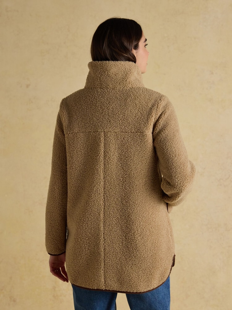 Joules Sadie Taupe Longline Fleece Jacket - Image 2 of 9 Joules Sadie Taupe Longline Fleece Jacket - Image 2 of 9