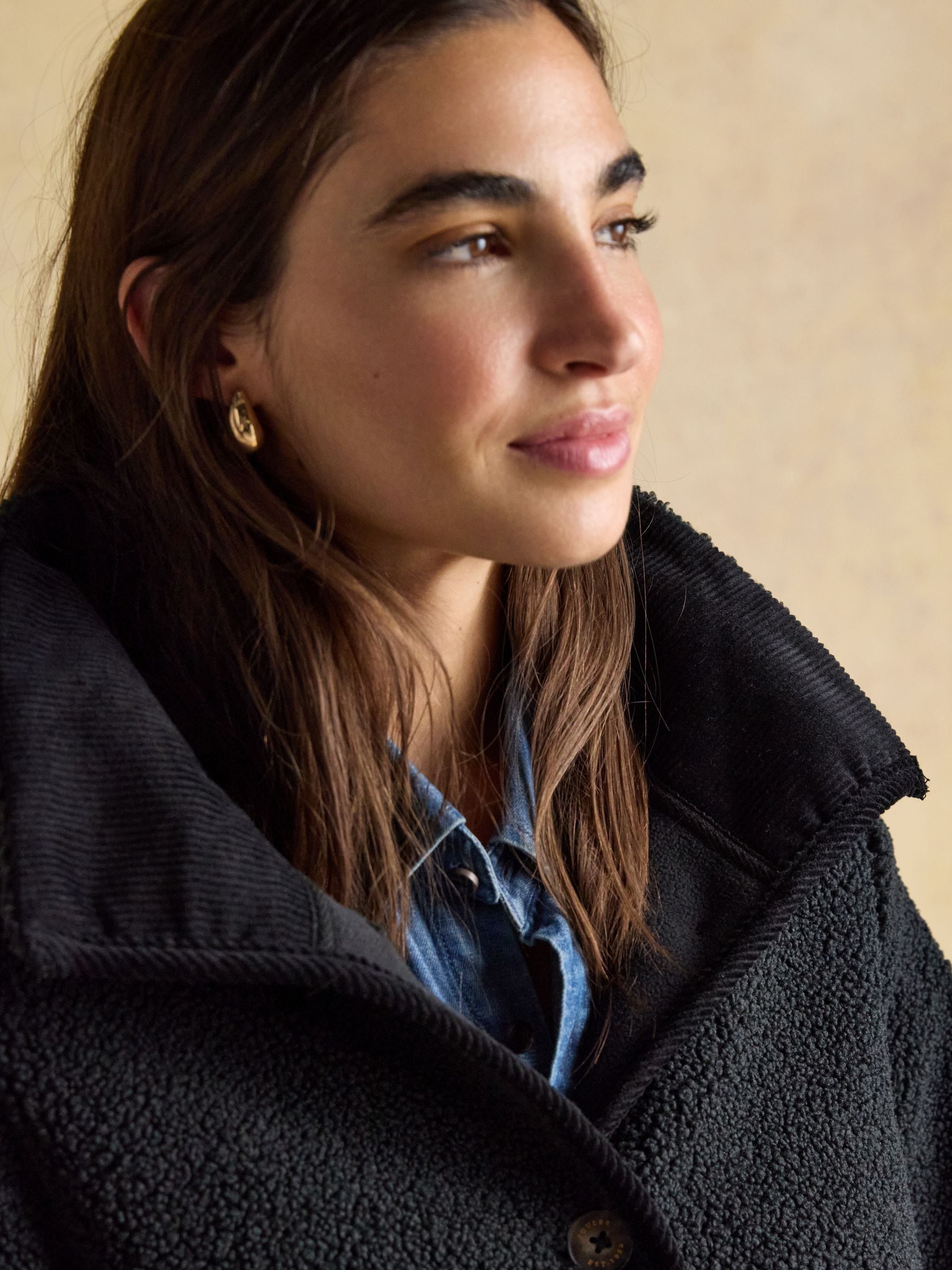 Buy Joules Sadie Black Longline Fleece Jacket with Button