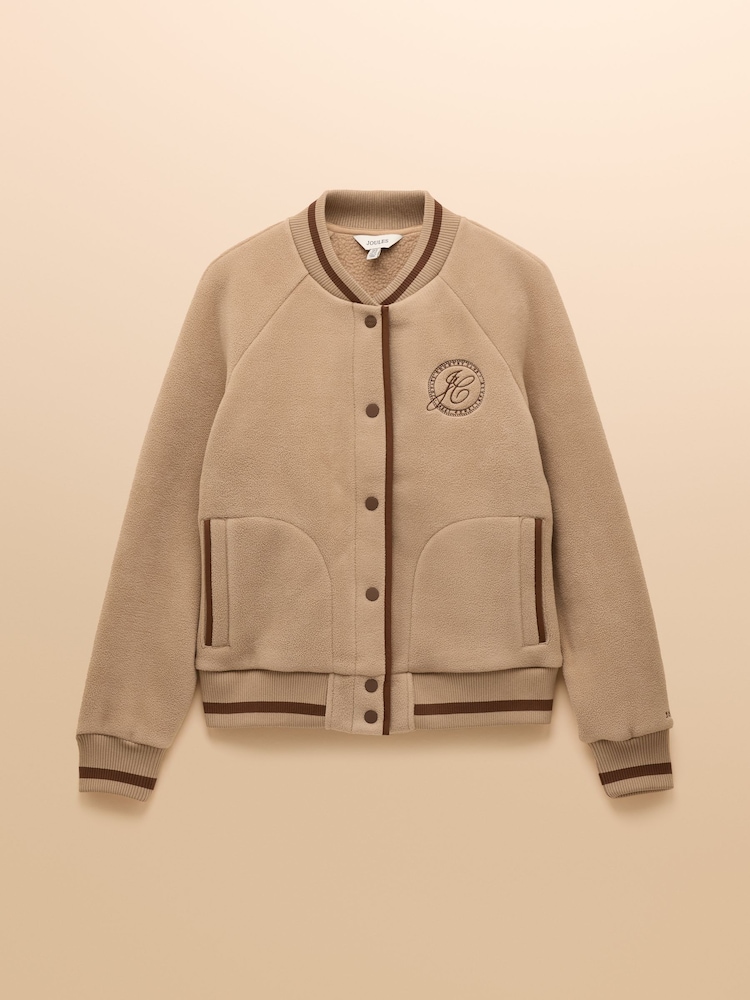Joules Margot Neutral Varsity Fleece Jacket - Image 10 of 10