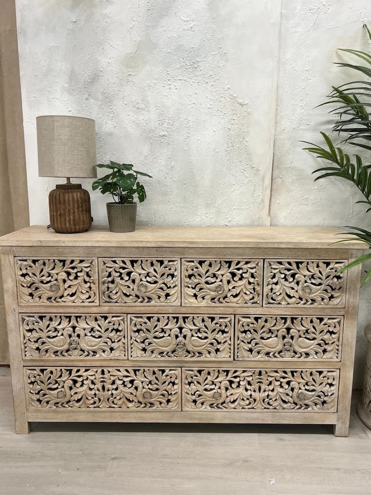 Kirei Home Cream Intricate Hand Carved 9 Drawer Chest Of Drawers - Image 1 of 4