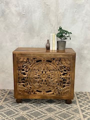 Kirei Home Natural Hand Carved Patterned 3 Drawer Chest - Image 1 of 6