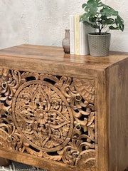 Kirei Home Natural Hand Carved Patterned 3 Drawer Chest - Image 4 of 6