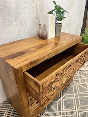 Kirei Home Natural Hand Carved Patterned 3 Drawer Chest - Image 5 of 6