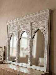 Kirei Home White Indian 3 Arch Mango Wood Mirror - Image 2 of 4