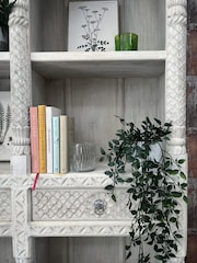 Kirei Home White Large Hand Carved Indian Bookcase - Image 2 of 5