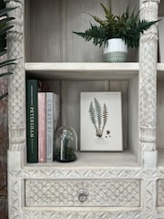 Kirei Home White Large Hand Carved Indian Bookcase - Image 3 of 5