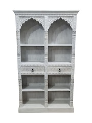 Kirei Home White Large Hand Carved Indian Bookcase - Image 4 of 5