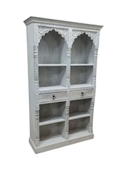 Kirei Home White Large Hand Carved Indian Bookcase - Image 5 of 5