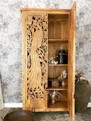 Kirei Home Natural Hand Carved Mango Wood Peacock Double Cabinet - Image 2 of 4