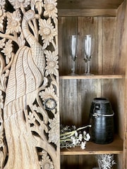Kirei Home Natural Hand Carved Mango Wood Peacock Double Cabinet - Image 3 of 4