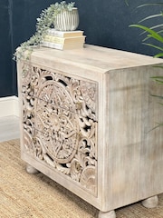 Kirei Home White Hand Carved Patterned 3 Drawer Chest - Image 2 of 4