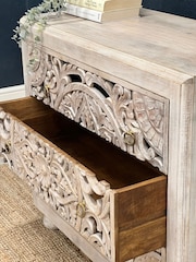Kirei Home White Hand Carved Patterned 3 Drawer Chest - Image 3 of 4