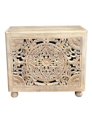 Kirei Home White Hand Carved Patterned 3 Drawer Chest - Image 4 of 4