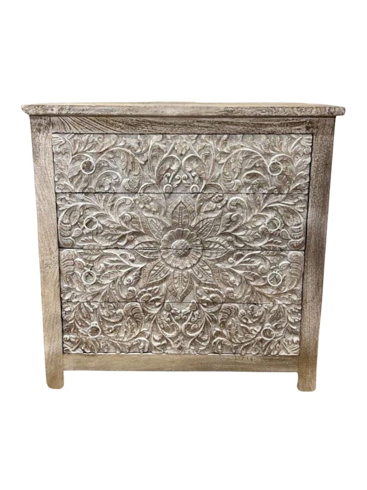Kirei Home Cream Hand Carved Mango Wood 4 Drawer Chest - Image 5 of 5