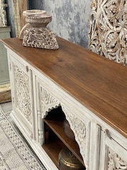 Kirei Home White Hand Carved Mango Wood TV Unit / Sideboard - Image 10 of 13