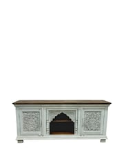 Kirei Home White Hand Carved Mango Wood TV Unit / Sideboard - Image 11 of 13