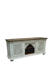 Kirei Home White Hand Carved Mango Wood TV Unit / Sideboard - Image 12 of 13