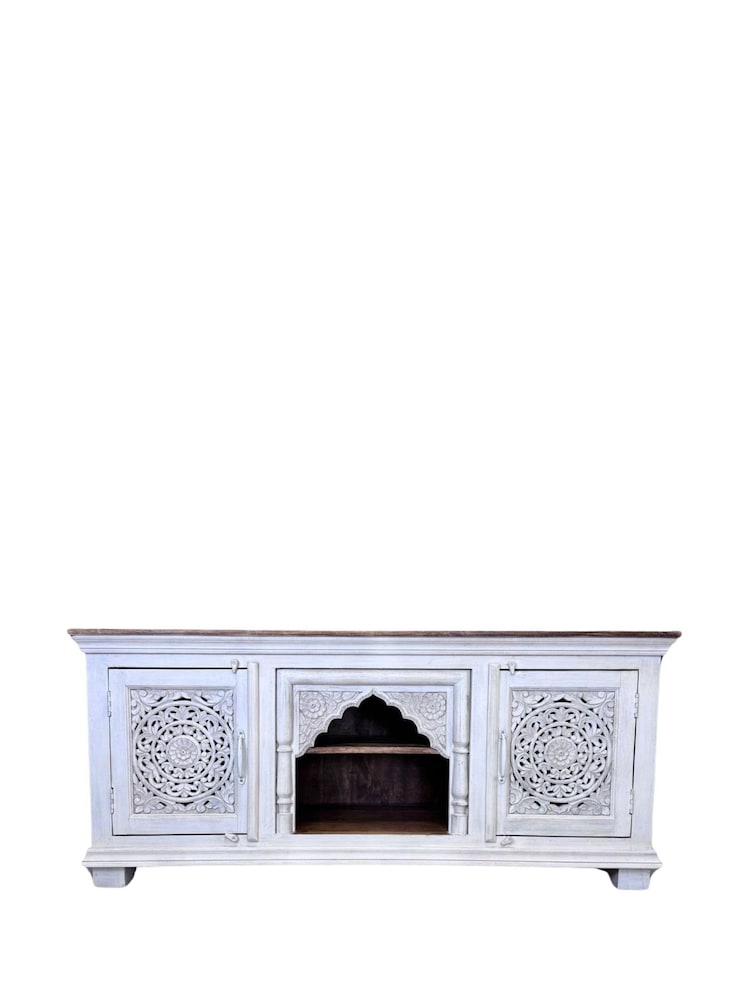 Kirei Home White Hand Carved Mango Wood TV Unit / Sideboard - Image 13 of 13