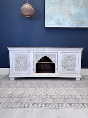 Kirei Home White Hand Carved Mango Wood TV Unit / Sideboard - Image 7 of 13