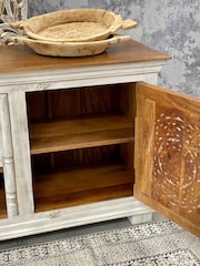Kirei Home White Hand Carved Mango Wood TV Unit / Sideboard - Image 9 of 13