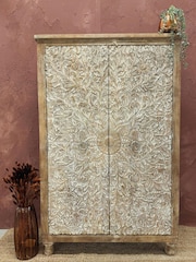 Kirei Home Cream Hand Carved Mango Wood Double Wardrobe - Image 1 of 4