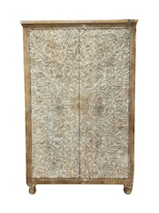 Kirei Home Cream Hand Carved Mango Wood Double Wardrobe - Image 4 of 4