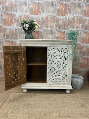 Kirei Home White Hand Carved Floral 2 Door Sideboard - Image 2 of 4