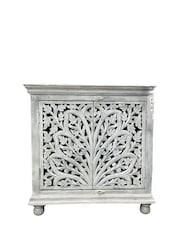 Kirei Home White Hand Carved Floral 2 Door Sideboard - Image 4 of 4