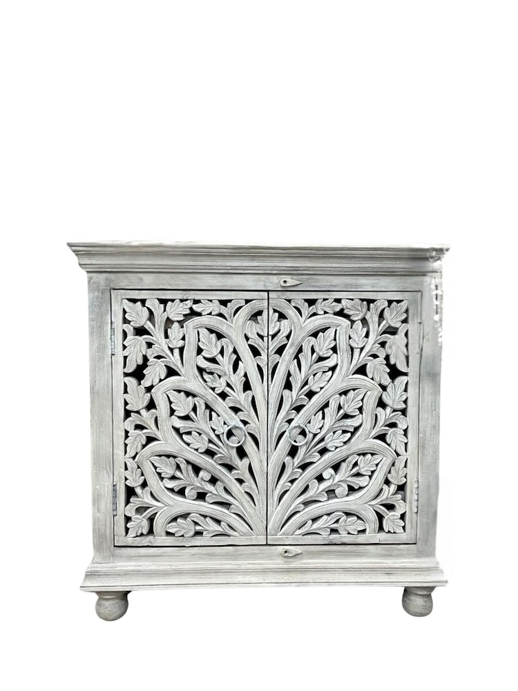 Kirei Home White Hand Carved Floral 2 Door Sideboard - Image 4 of 4