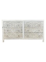 Kirei Home White Hand Carved Patterned 6 Drawer Chest - Image 4 of 5