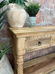 Kirei Home Natural Hand Carved 3 Drawer Console Table - Image 2 of 3