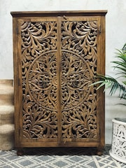 Kirei Home Natural Hand Carved Floral Patterned Double Cabinet - Image 1 of 2