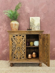 Kirei Home Natural Hand Carved Mango Wood 2 Door Sideboard - Image 2 of 4