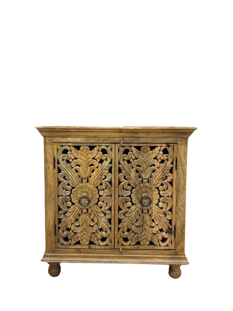 Kirei Home Natural Hand Carved Mango Wood 2 Door Sideboard - Image 4 of 4