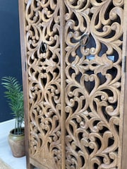 Kirei Home Natural Intricate Hand Carved Mango Wood Double Cabinet - Image 3 of 6