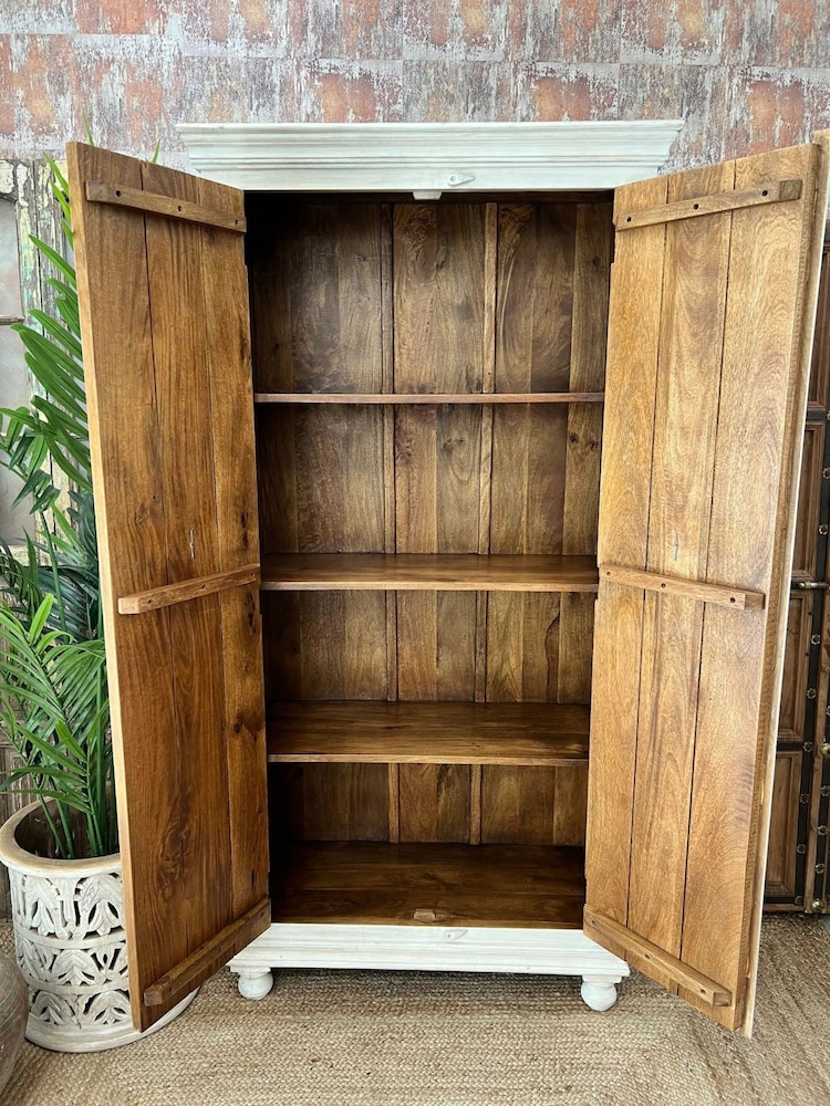 Kirei Home White Hand Carved Floral Patterned Double Wardrobe - Image 2 of 4