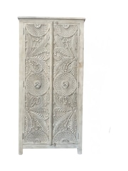 Kirei Home White Hand Carved Floral Patterned Double Wardrobe - Image 4 of 4